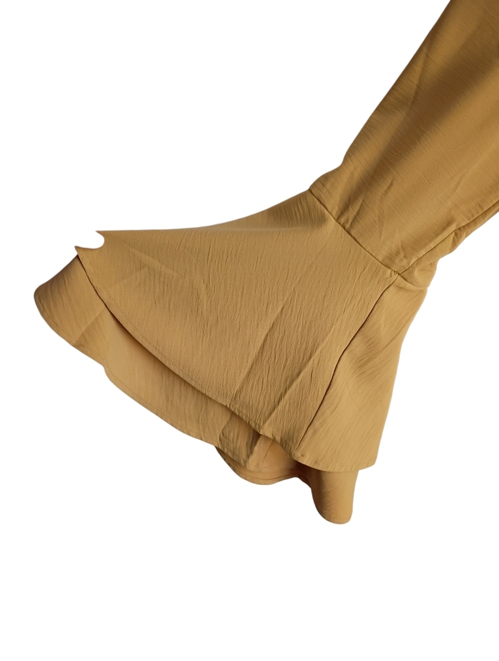 Impressions Tan Longsleeve Ruffle Top Size Small - Picture 2 of 5